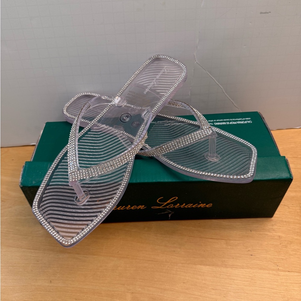 Lauren Lorraine Crystal Embellished Clear Sandals. NEW IN BOX
